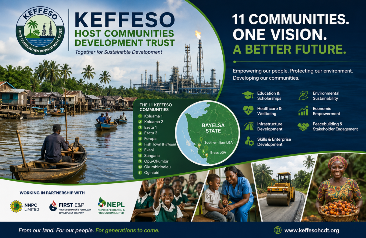  The KEFFESO Host Communities represent a strategic cluster of eleven oil-producing coastal communities located within the Southern Ijaw and Brass Local Government Areas of Bayelsa State. These communities occupy a significant position within Nigeria’s petroleum-producing region and play an essential role in supporting upstream oil and gas operations across the Niger Delta.